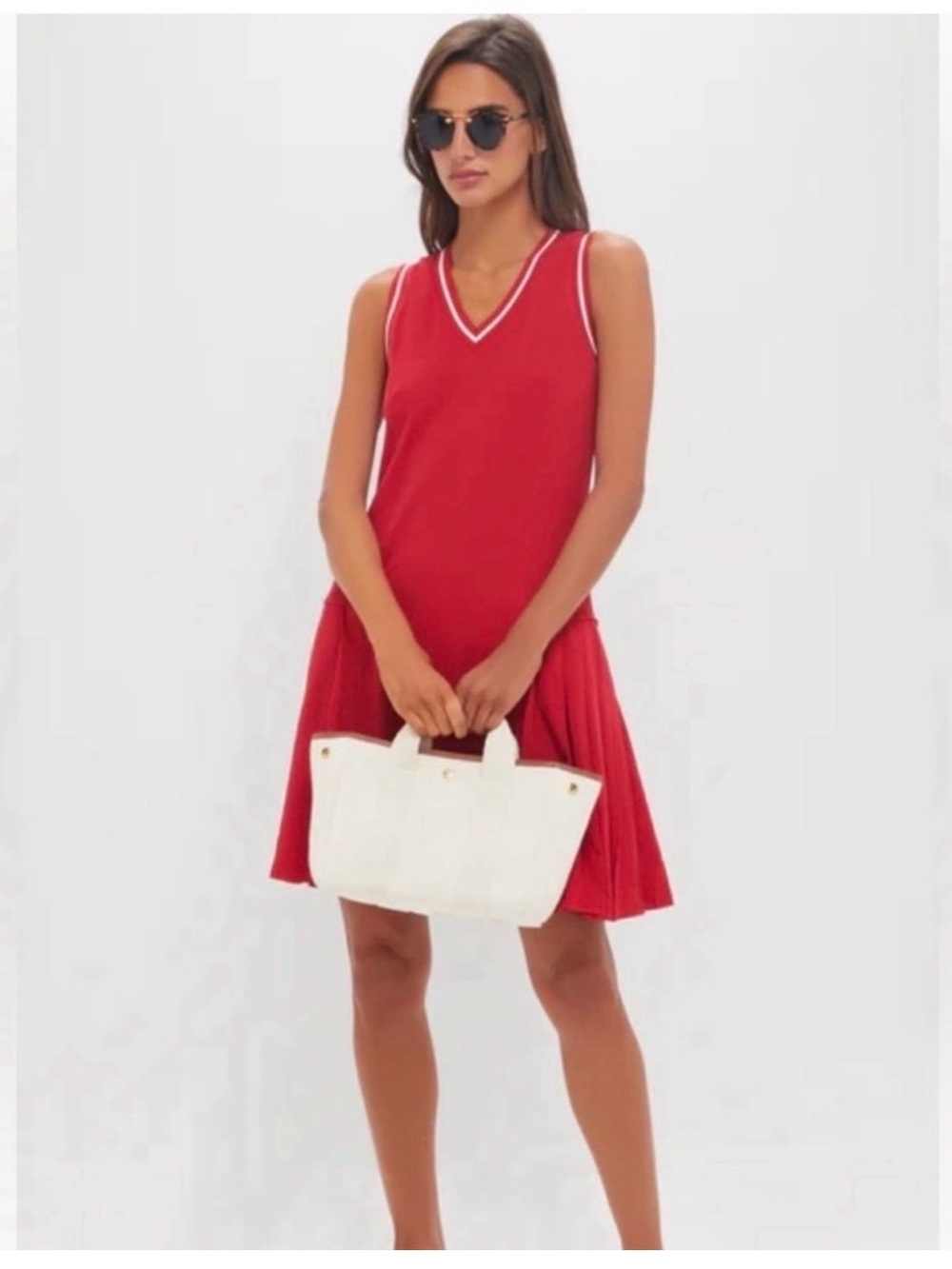 Tuckernuck Red Pleated Tennis Dress V-Neck Sleeveless Activewear Pique Cotton XS